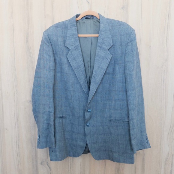 Mens 100% Linen Blazer XL XXL Gray Made In Italy Plaid Old Money Preppy Classic